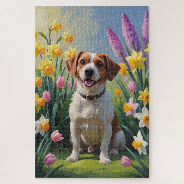 Quebra-cabeça Pintura de Flores de Primavera do Terrier da Baía  (Vertical)