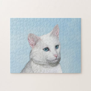 Quebra-cabeça Pintura de Gato Branco - Arte de Gato Original Fof
