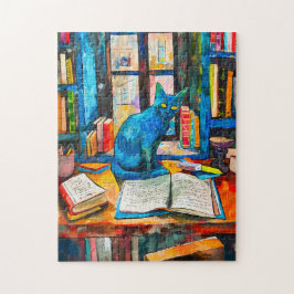 Quebra-cabeça pintura de Gato Entre Livros Abertos