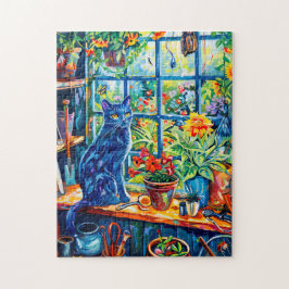 Quebra-cabeça Pintura de Gato no Jardim da Parede