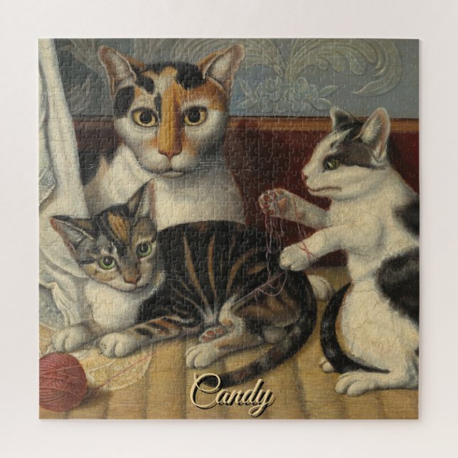 Quebra-cabeça Pintura de Gatos com Doces e Gatinho (Vertical)