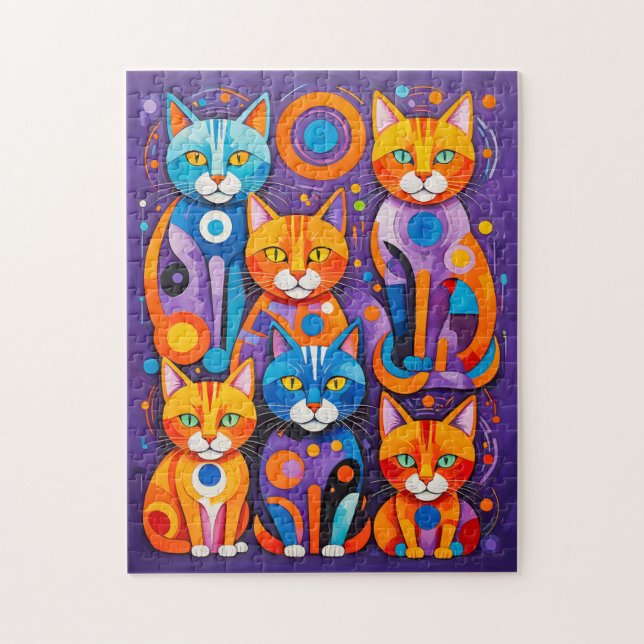 Quebra-cabeça Pintura de Gatos Geométricos Abstratos (Vertical)