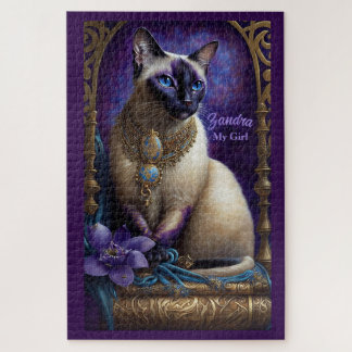 Quebra-cabeça Pintura de Gatos Siameses, Joias e Flores