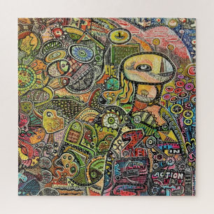 Quebra-cabeça pintura de grafite de acrílicas coloridas da arte