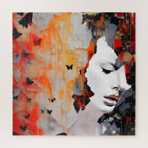 Quebra-cabeça Pintura de Grunge para Mulheres e Borboletas