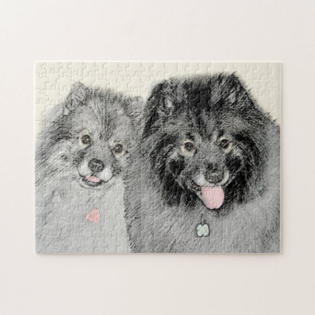 Quebra-cabeça Pintura de Keeshond, Mãe e Filho - Arte Original d (Horizontal)
