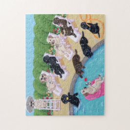 Quebra-cabeça Pintura de Labradors do partido da piscina