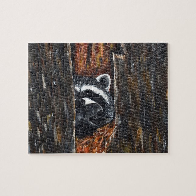 Quebra-cabeça Pintura de Mamãe e Bebê Guaxinim (Horizontal)