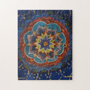 Quebra-cabeça Pintura de Mandala Verde, Azul, Amarelo