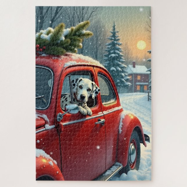 Quebra-cabeça Pintura de Natal de Carro com Neve com Dálmata (Vertical)