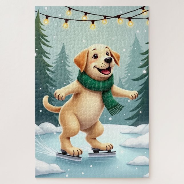 Quebra-cabeça Pintura de Natal de Labrador Retriever Patinando n (Vertical)