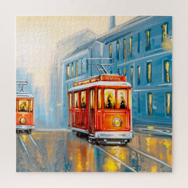 Quebra-cabeça Pintura de óleo de elétrico de cidade antiga (Vertical)