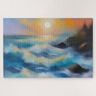 Quebra-cabeça Pintura de ondas de mar azul claro sob o sol