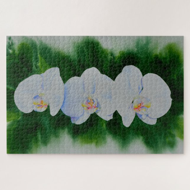 Quebra-cabeça Pintura de orquídea branca Elegante tropical (Horizontal)