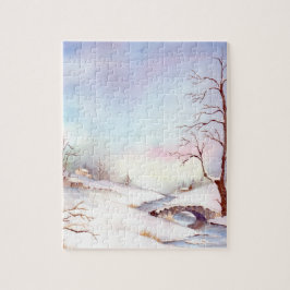 Quebra-cabeça Pintura de Paisagem de Aquarela da Ponte Snowy