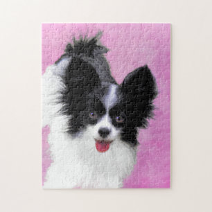 Quebra-cabeça Pintura de Papillon (Branco e Preto) - Arte Canina