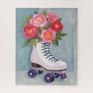 Quebra-cabeça Pintura de Rolo de Patins com Buquê de Rosas