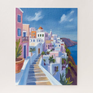Quebra-cabeça Pintura de Santorini Grécia Aquarela Viagem
