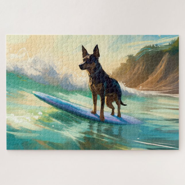 Quebra-cabeça Pintura de surf em praia australiana Kelpie (Horizontal)