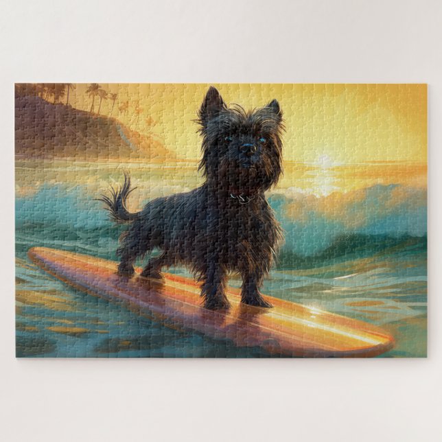 Quebra-cabeça Pintura de Surf na Praia de Affenpinscher (Horizontal)