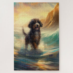 Quebra-cabeça Pintura de Surf na Praia do Bernedoodle