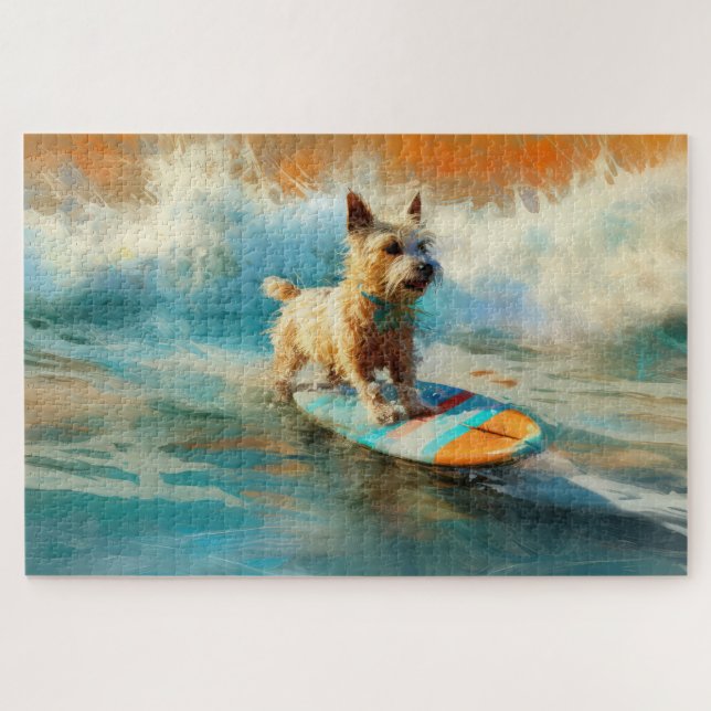 Quebra-cabeça Pintura de Surf na Praia do Biewer Terrier (Horizontal)