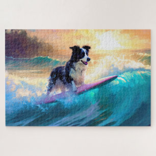 Quebra-cabeça Pintura de Surf na Praia do Border Collie