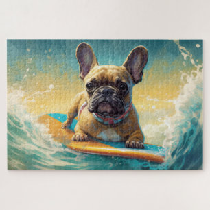 Quebra-cabeça Pintura de Surf na Praia do Bulldog Francês