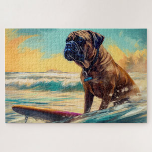 Quebra-cabeça Pintura de Surf na Praia do Bullmastiff