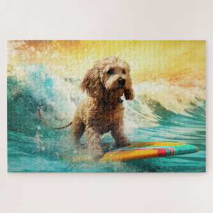 Quebra-cabeça Pintura de Surf na Praia do Cockapoo