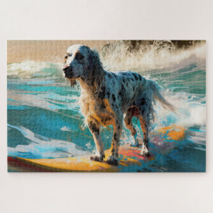 Quebra-cabeça Pintura de Surf na Praia do Setter Inglês