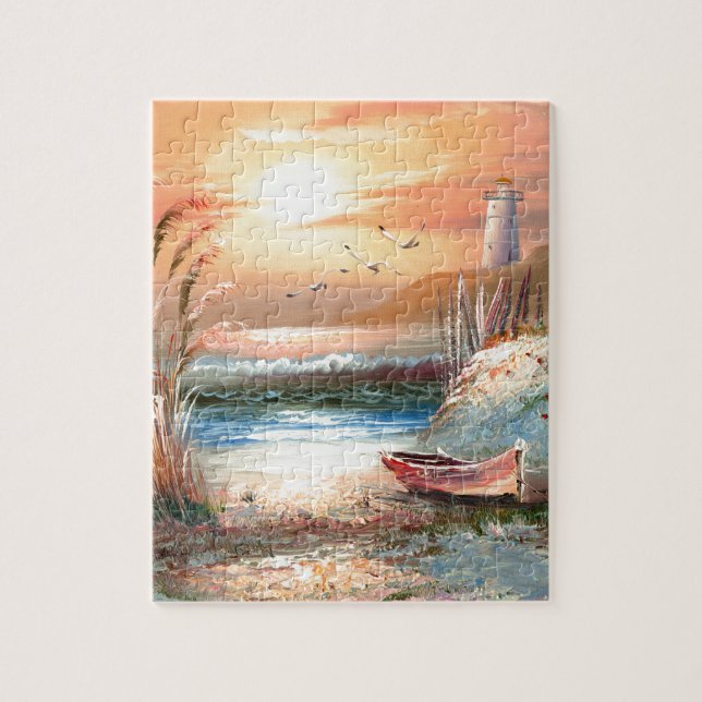 Quebra-cabeça Pintura de um barco a remos encalhado perto de um (Vertical)