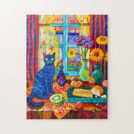 Quebra-cabeça Pintura de um Gato na Mesa da Cozinha junto à Jane