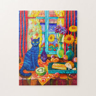 Quebra-cabeça Pintura de um Gato na Mesa da Cozinha junto à Jane