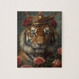 Quebra-cabeça Pintura de um tigre com uma coroa e Rosas