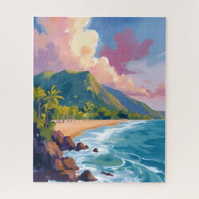 Quebra-cabeça Pintura de Viagem da Costa das Montanhas de Fiji (Vertical)