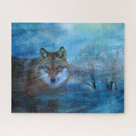 Quebra-cabeça Pintura de vida selvagem do lobo azul no inverno n