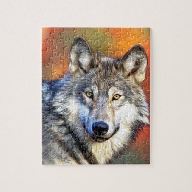 Quebra-cabeça Pintura de Wolf Art Cinza (Vertical)