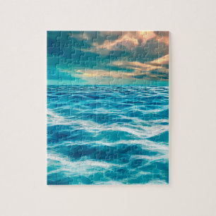Quebra-cabeça Pintura digital do céu nublado no oceano azul