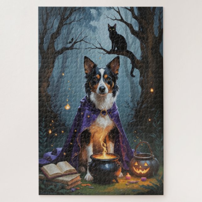 Quebra-cabeça Pintura do Dia das Bruxas de Cachorro Kelpie Austr (Vertical)