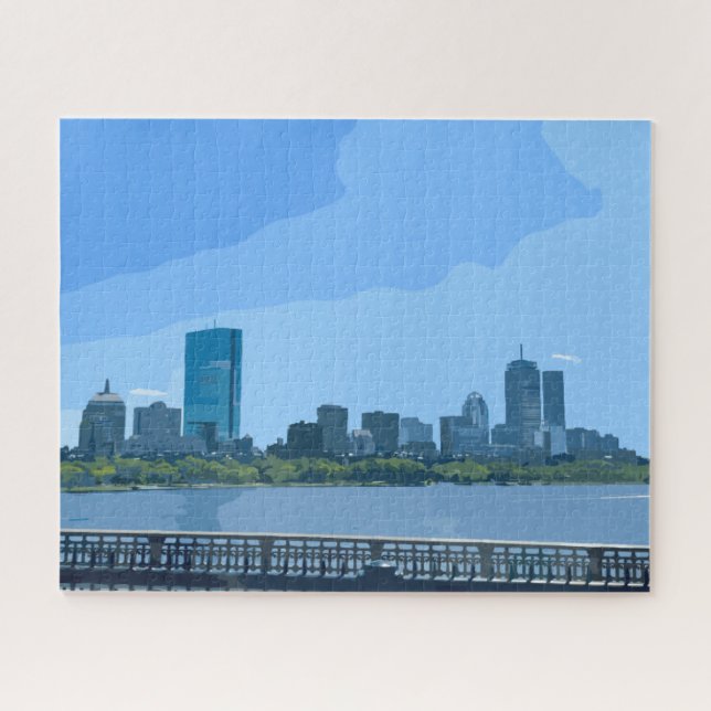Quebra-cabeça Pintura do Horizonte de Boston Rio Charles (Horizontal)