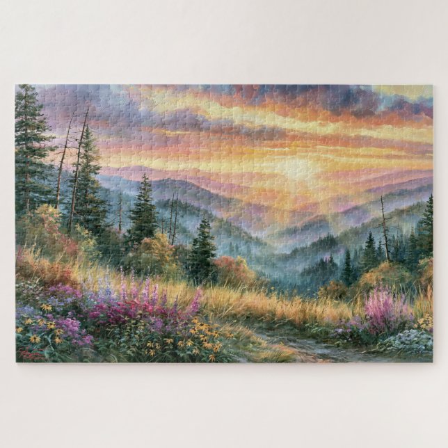 Quebra-cabeça Pintura do Nascer do Sol na Montanha das Flores Si (Horizontal)