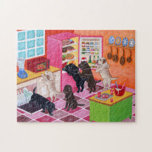 Quebra-cabeça Pintura do partido da cozinha de Labrador