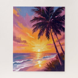 Quebra-cabeça Pintura do Pôr do Sol na Praia do Havaí Viagem