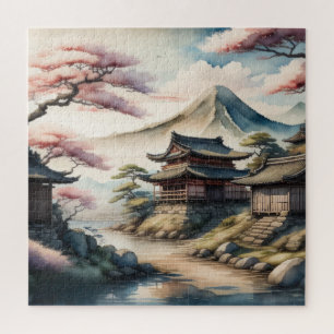 Quebra-cabeça Pintura em Aquarela da antiga Vila Japonesa