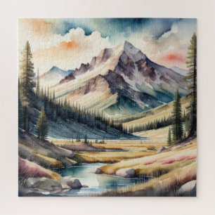 Quebra-cabeça Pintura em Aquarela da Paisagem Montanha