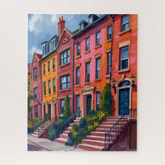 Quebra-cabeça Pintura em Aquarela da Rua da Cidade com Brownston (Vertical)