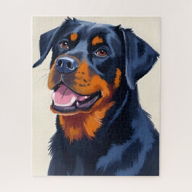 Quebra-cabeça Pintura em Aquarela de Cachorro Rottweiler (Vertical)