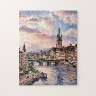 Quebra-cabeça Pintura em aquarela de Zurique Suíça