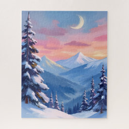 Quebra-cabeça Pintura em Aquarela do Luar de Inverno na Montanha
